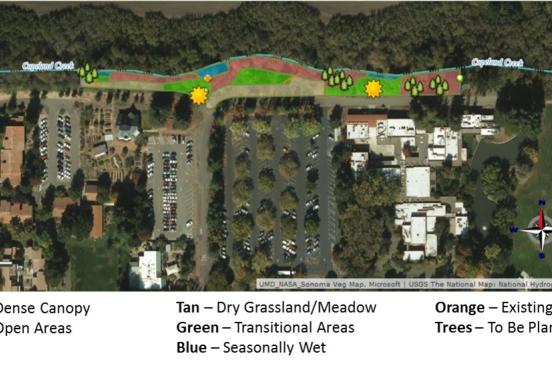 Map of Copeland Creek showing restoration areas