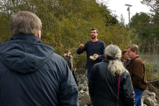 Student giving a tour of copeland creek