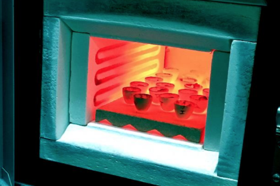 Soil samples being heated in a furnace