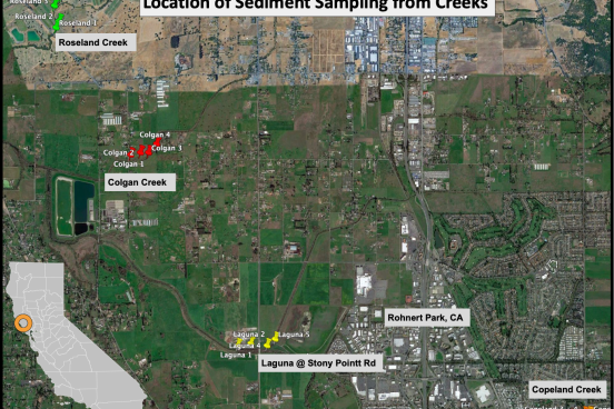 map of locations of creek sediment sampling