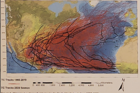 map of tropical cyclones in North Atlantic basin 1966-2020