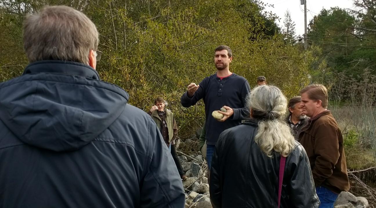 Student giving a tour of copeland creek