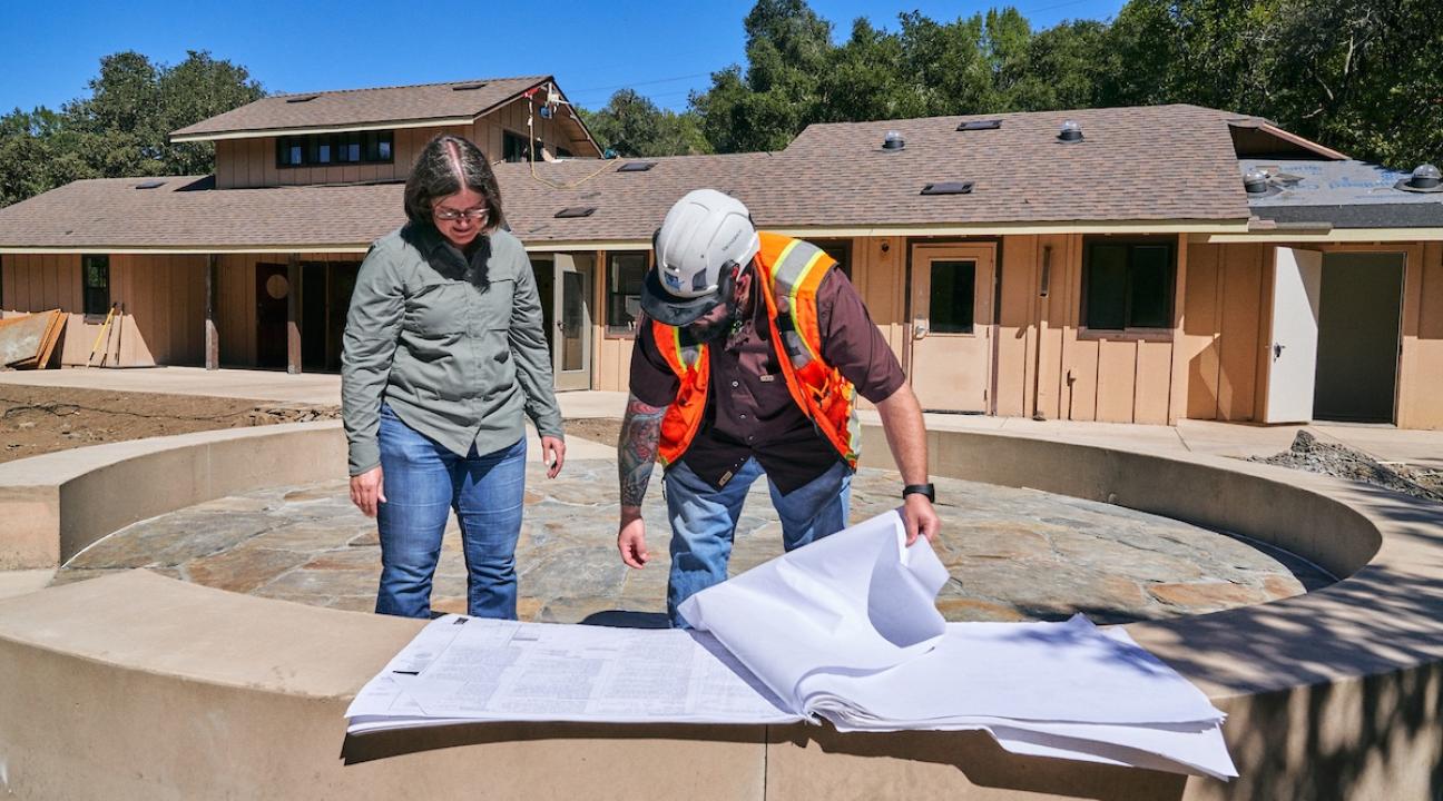 Looking at Plans at Fairfield Osborn Preserve Construction Site
