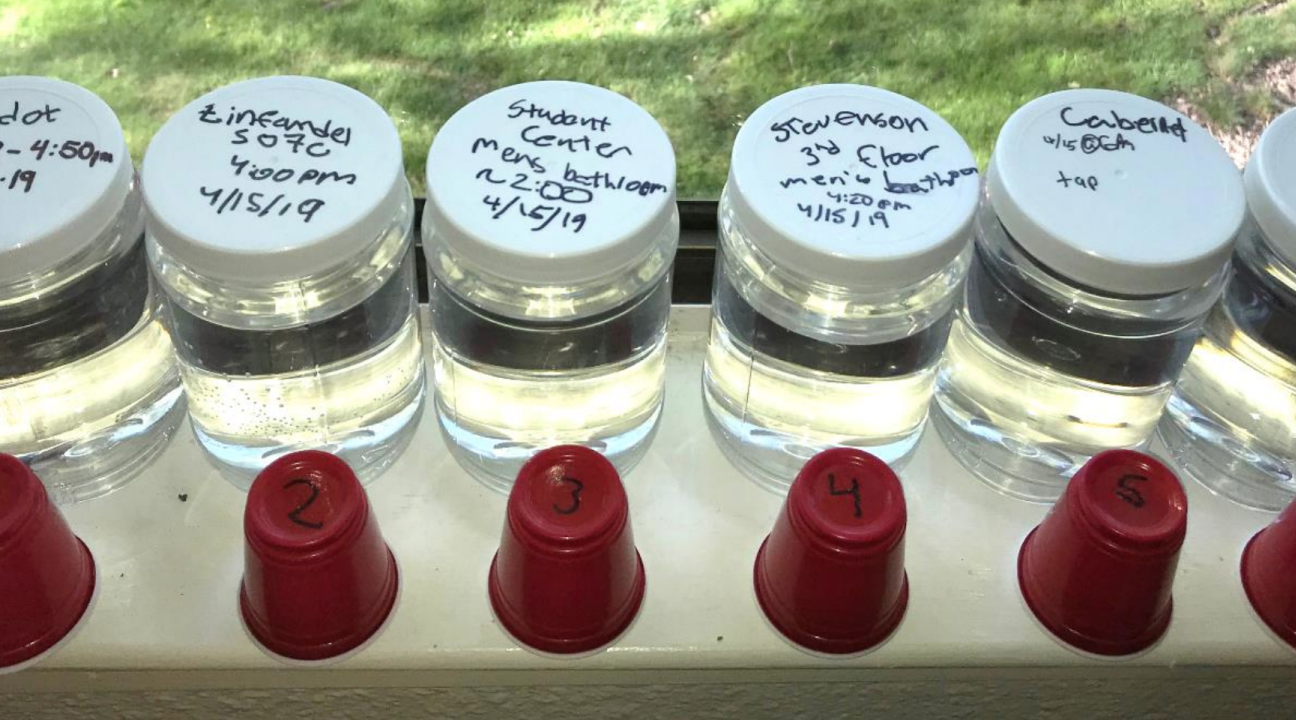 Glass bottles containing water samples
