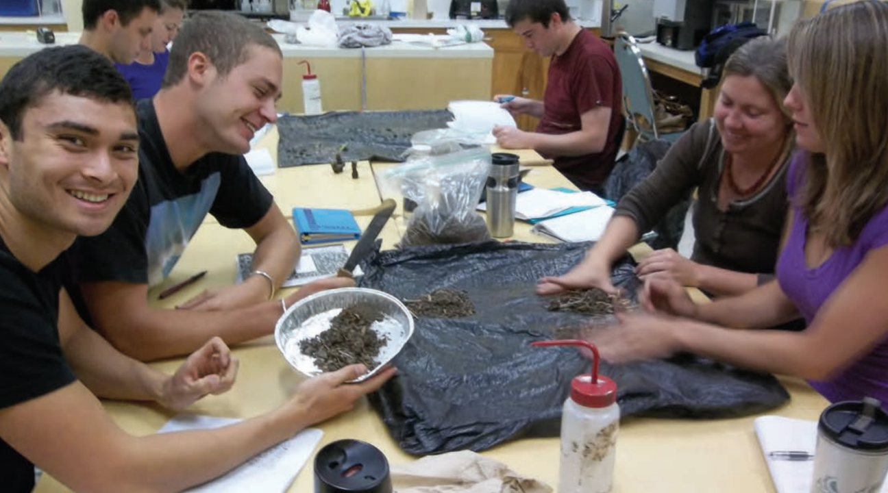 Students analyzing soil samples in a laboratory