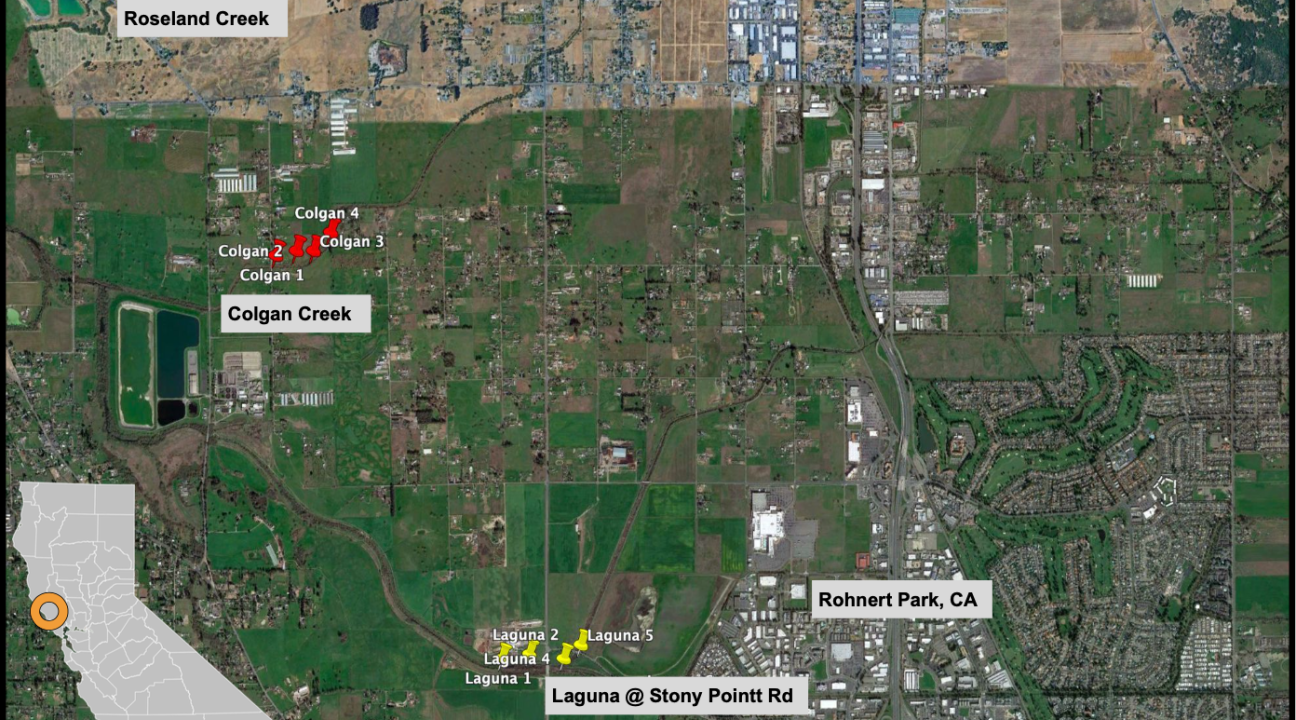 map of locations of creek sediment sampling