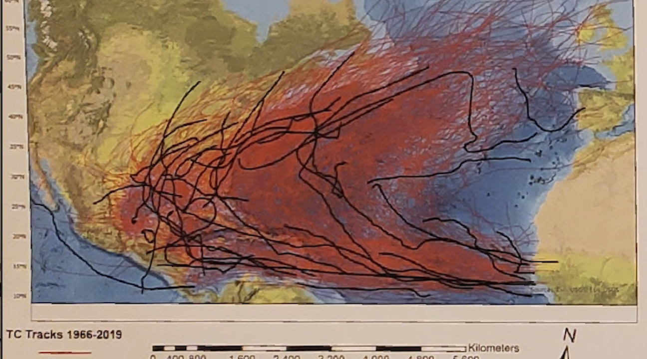map of tropical cyclones in North Atlantic basin 1966-2020
