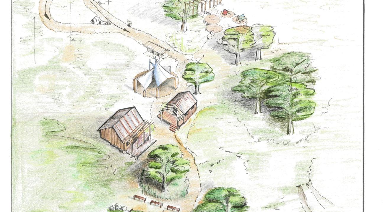 3-D drawing of campground buildings