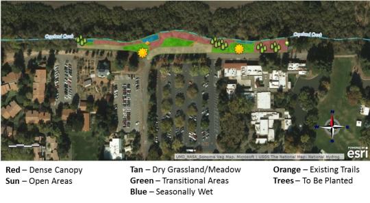 Map of Copeland Creek showing restoration areas
