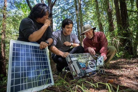 Students working with an instructor in the field