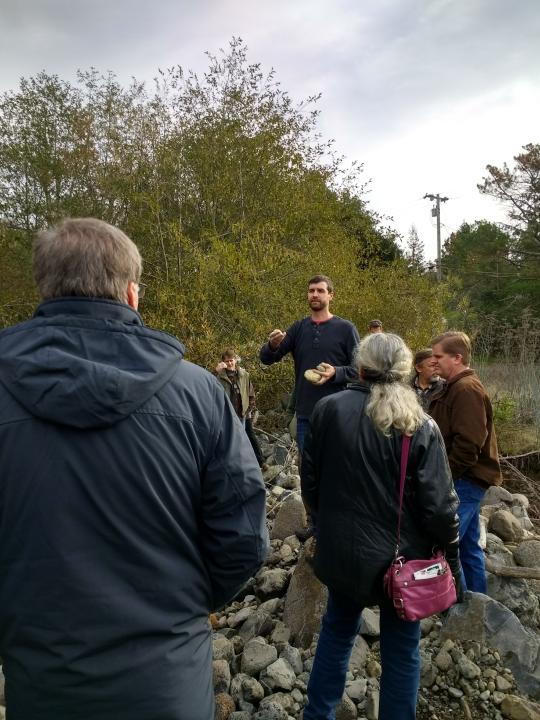 Student giving a tour of copeland creek