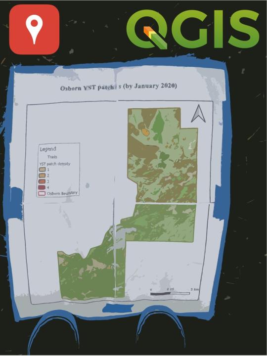 feet next to a map on soil outside with QGIS logo