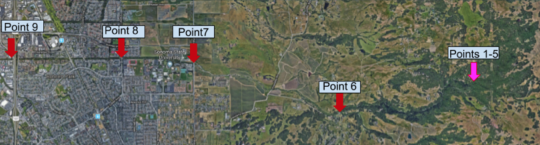 Map of sampling locations along Copeland Creek