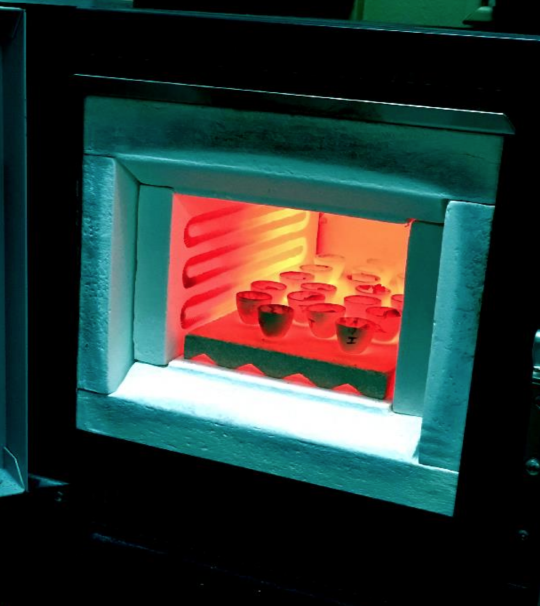 Soil samples being heated in a furnace