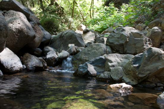 rocks at a small waterfall