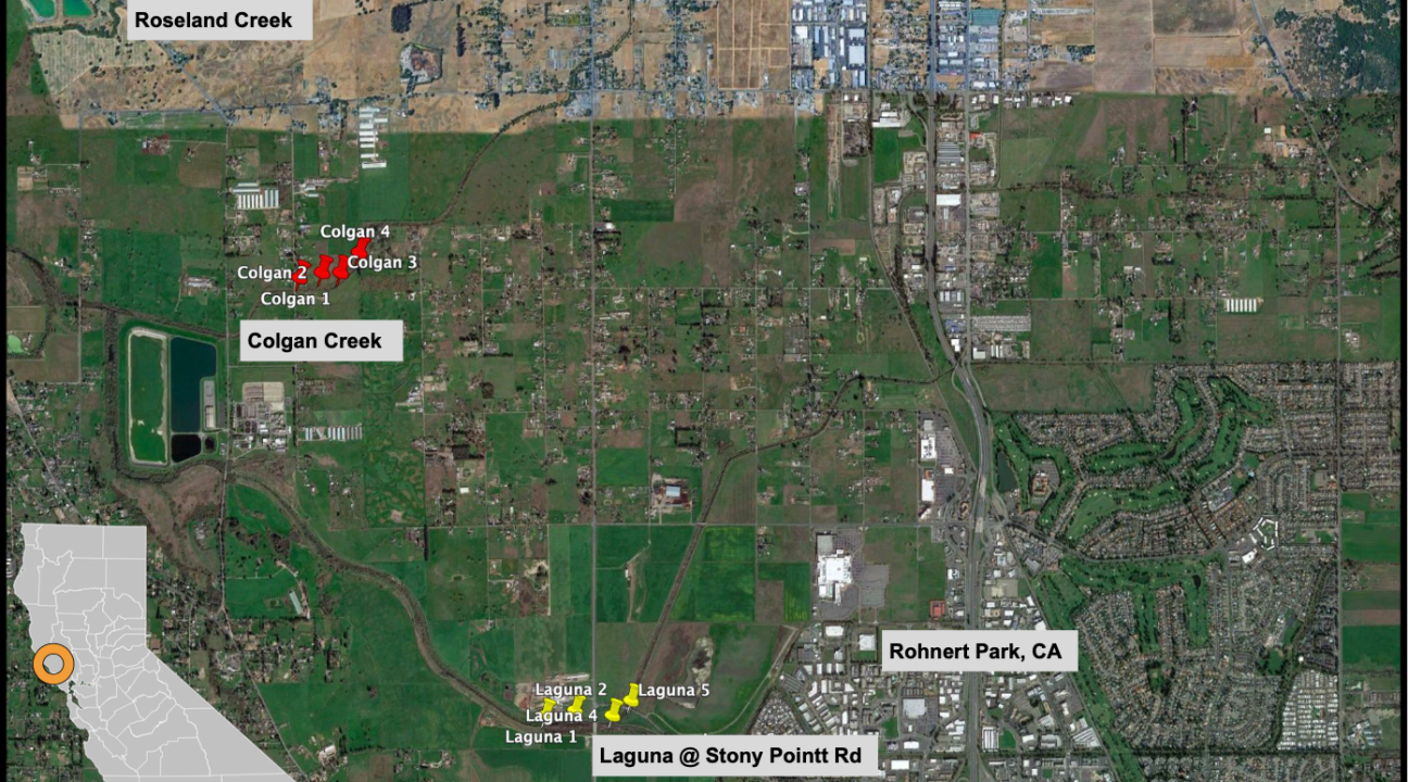 map of locations of creek sediment sampling