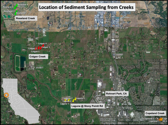 map of locations of creek sediment sampling